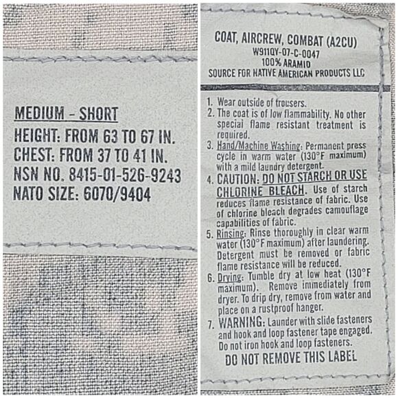 ACU A2CU Aircrew Combat Uniform Military 100% Aramid Medium Short Shirt Coat - Picture 7 of 8